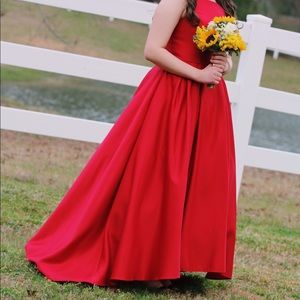 red high/low ballgown prom dress